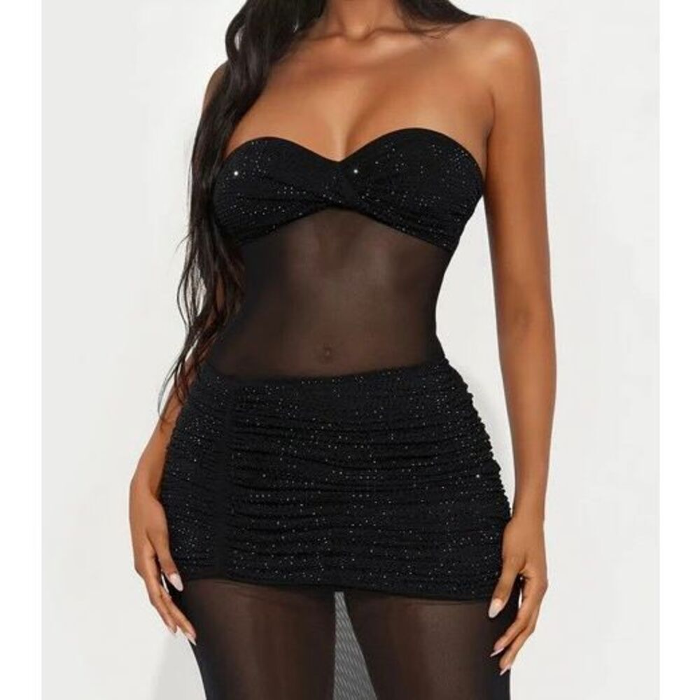 Embellished Mesh Maxi Dress - Black